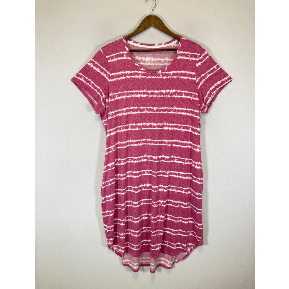 Boho Secret Treasures Womens 2X‎ Pink Tie Dye Stripe Pocket T-Shirt Dress